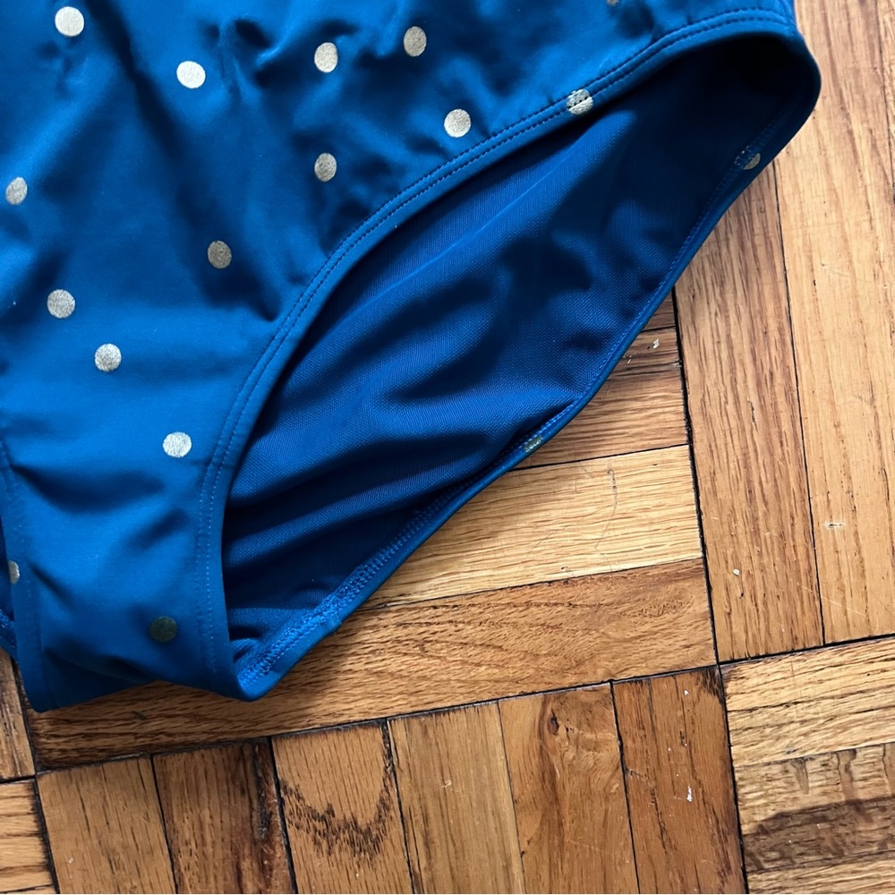 Boden Halter Formentera One-Piece Swimsuit Teal w Gold Polka Dots Size 10 Long - Picture 3 of 8